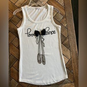 White Embellished 'Love Dance' Tank with Bow
